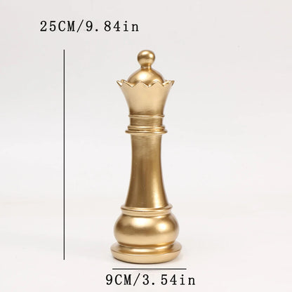1Pc International Chess Sculpture Decoration, Resin Chess Statue, Gold Chess Pieces Window Display Ornament, Creative Home Decor