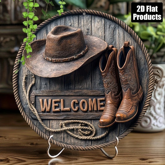 Wooden Hat & Shoes Welcome Art Sign 8" Indoor/Outdoor Decor
