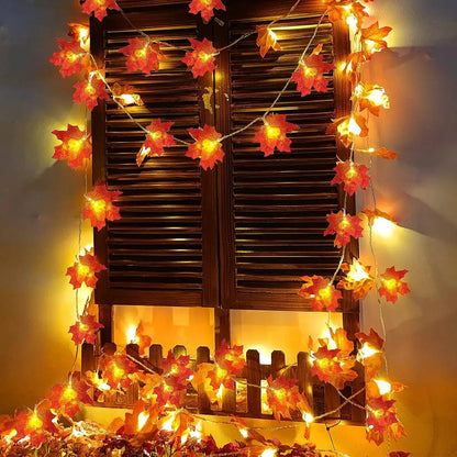Maple Leaf String Lights Battery Powered Outdoor Decoration