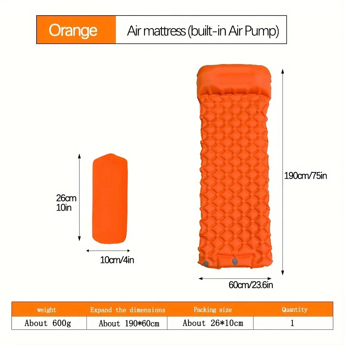 Inflatable Camping Mattress (with Built-In Inflator Pump)