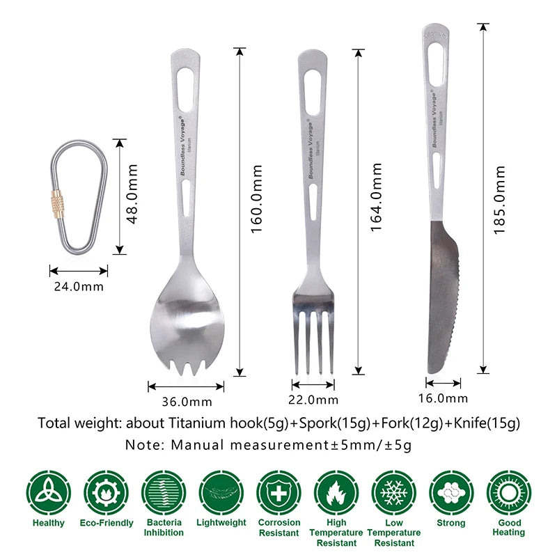 Boundless Voyage Titanium Knife Fork Spoon Chopsticks Tableware Set Drinkware Straw Flatware Outdoor Camping Picnic Cutlery