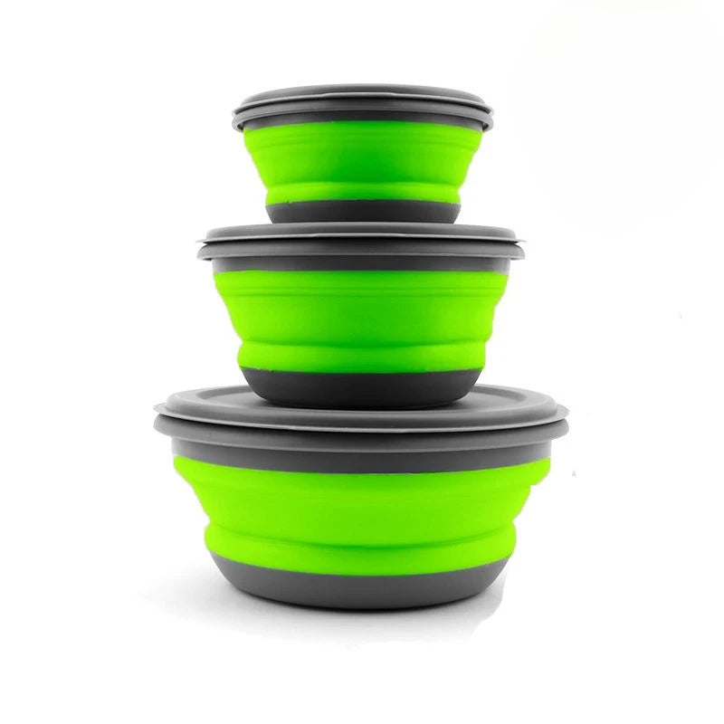 Folding Silicone Bowl 3Pcs/Set with Lid For Camping
