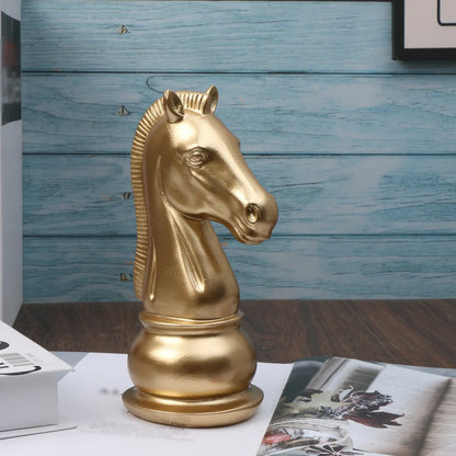 1Pc International Chess Sculpture Decoration, Resin Chess Statue, Gold Chess Pieces Window Display Ornament, Creative Home Decor