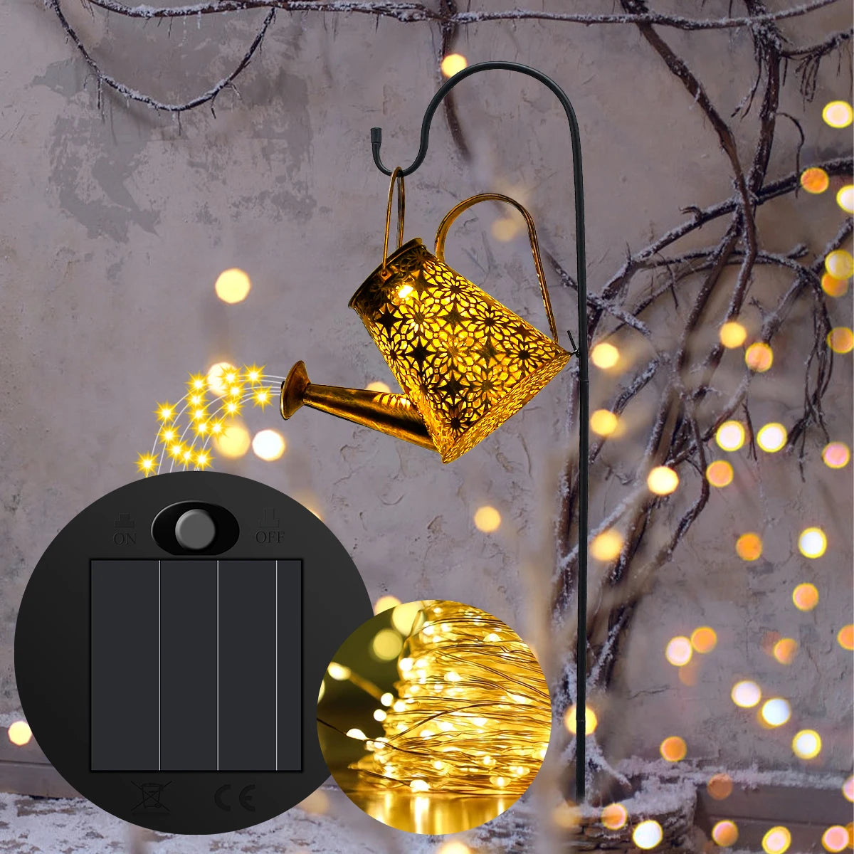Solar Watering Can Light Hanging Waterfall Lamp Retro Decorations