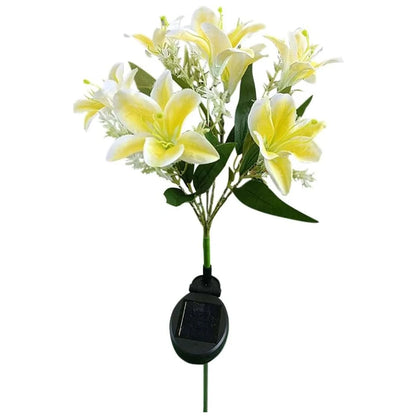Lily Flower Solar Lights With Warm White Light, Outdoor Garden Decor