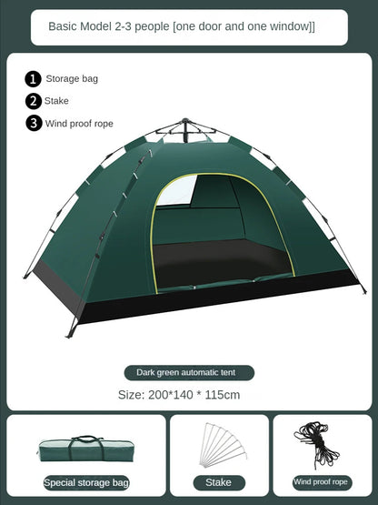 Camping Pop Up Tent Automatic One Touch Set Up (3-4 Person)