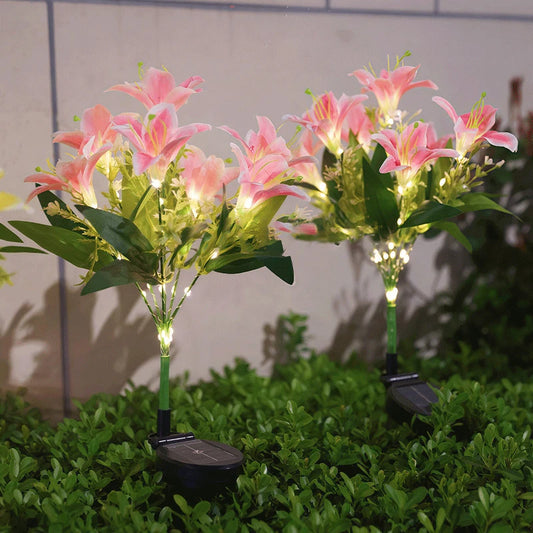 Lily Flower Solar Lights With Warm White Light, Outdoor Garden Decor