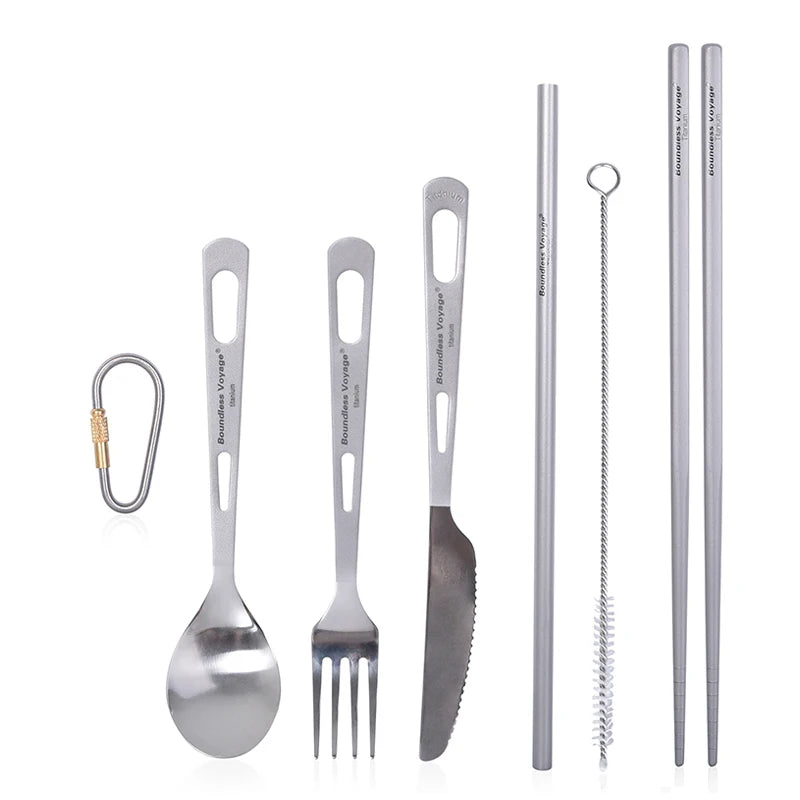 Boundless Voyage Titanium Knife Fork Spoon Chopsticks Tableware Set Drinkware Straw Flatware Outdoor Camping Picnic Cutlery